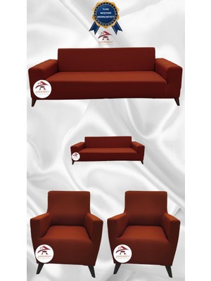 Mikro Lastikli Kaymaz Elastik Koruyucu Giydirme Koltuk Örtüsü - Kiremit - 3+2+1+1 (4 Parça Set)