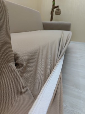 Mikro Lastikli Kaymaz Elastik Koruyucu Giydirme Koltuk Örtüsü - Vizon - 3+1+1 (3 Parça Set)
