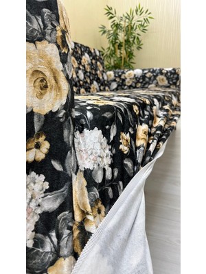 Baskı Desenli Elastik Esnek Kadife Koruyucu Kolsuz Koltuk Örtüsü - Bk-14 - 3+3+1 (3 Parça Set)