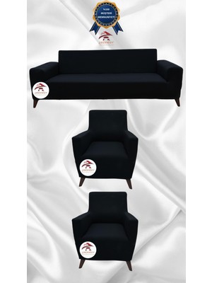 Mikro Lastikli Kaymaz Elastik Koruyucu Giydirme Koltuk Örtüsü - Siyah - 3+1+1 (3 Parça Set)