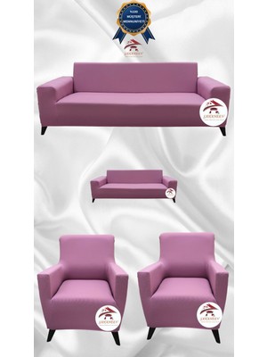 Mikro Lastikli Kaymaz Elastik Koruyucu Giydirme Koltuk Örtüsü - Pudra - 3+2+1+1 (4 Parça Set)