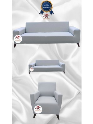 Mikro Lastikli Kaymaz Elastik Koruyucu Giydirme Koltuk Örtüsü - Açık Gri - 3+2+1 (3 Parça Set)