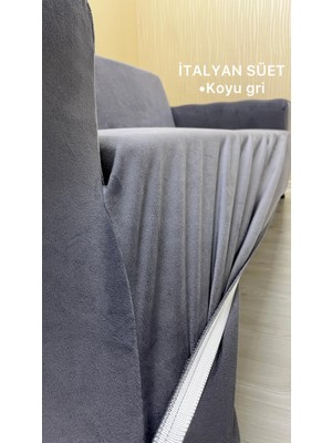 Italyan Süet Koruyucu Esnek Elastik Giydirme Koltuk Örtüsü - Koyu Gri - 3+2+1 (3 Parça Set)
