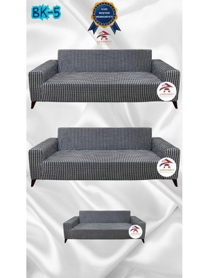 Baskı Desenli Elastik Esnek Kadife Koruyucu Giydirme Koltuk Örtüsü - Bk-05 - 3+3+2 (3 Parça Set)
