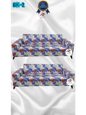 Baskı Desenli Elastik Esnek Kadife Koruyucu Giydirme Koltuk Örtüsü - Bk-02 - 3+3 (2 Parça Set)