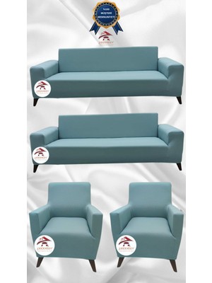 Mikro Lastikli Kaymaz Elastik Koruyucu Giydirme Koltuk Örtüsü - Mint - 3+3+1+1 (4 Parça Set)