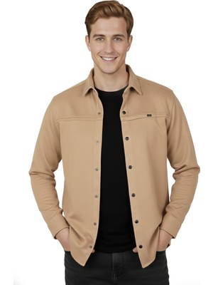 DeepSEA Krem Premium Süet Dokulu Slim Fit Erkek Gömlek - Ceket Formunda 2500556