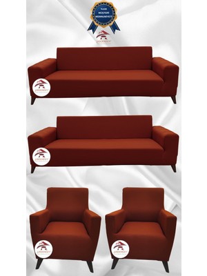 Mikro Lastikli Kaymaz Elastik Koruyucu Giydirme Koltuk Örtüsü - Kiremit - 3+3+1+1 (4 Parça Set)