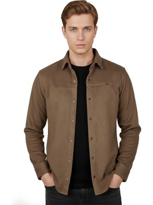 DeepSEA Açık Kahve Premium Süet Dokulu Slim Fit Erkek Gömlek - Ceket Formunda 2500556