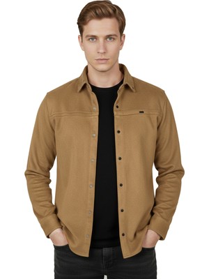 DeepSEA Camel Premium Süet Dokulu Slim Fit Erkek Gömlek - Ceket Formunda 2500556
