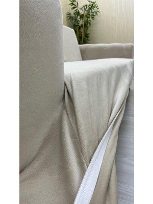 Italyan Süet Koruyucu Esnek Elastik Giydirme Koltuk Örtüsü - Bej - 3+2 (2 Parça Set)