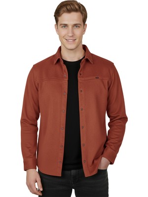 DeepSEA Kiremit Rengi Premium Süet Dokulu Slim Fit Erkek Gömlek - Ceket Formunda 2500556