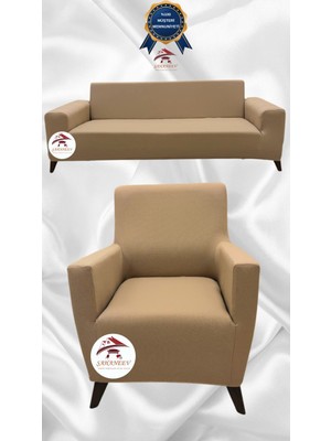 Mikro Lastikli Kaymaz Elastik Koruyucu Giydirme Koltuk Örtüsü - Sütlü Kahve - 3+1 (2 Parça Set)