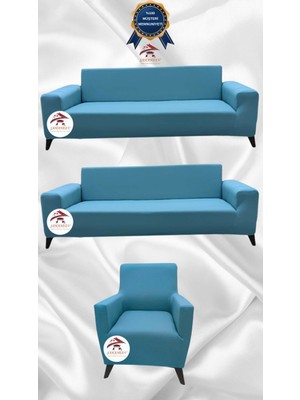 Mikro Lastikli Kaymaz Elastik Koruyucu Giydirme Koltuk Örtüsü - Mavi - 3+3+1 (3 Parça Set)