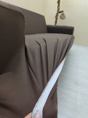Mikro Lastikli Kaymaz Elastik Koruyucu Kolsuz Koltuk Örtüsü - Kahverengi - 3+2+1 (3 Parça Set)