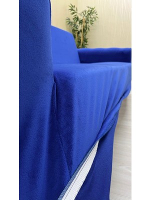 Italyan Süet Koruyucu Esnek Elastik Kolsuz Koltuk Örtüsü - Saks Mavi - 3+2+2 (3 Parça Set)