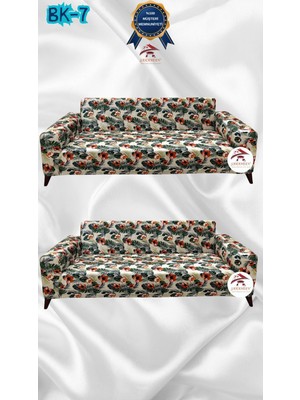 Baskı Desenli Elastik Esnek Kadife Koruyucu Giydirme Koltuk Örtüsü - Bk-07 - 3+3 (2 Parça Set)