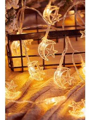 Patladı Gitti 1.5 Metre Ay Yıldız LED Işık Hoşgeldin Ramazan Bayramı Dekorasyonu 10 Ledli Günışığı Pilli Işıklı Süs