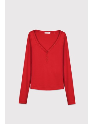 Babokah Düğmeli Patlı Uzun Kollu Üst