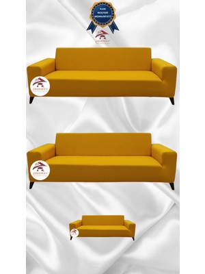 Mikro Lastikli Kaymaz Elastik Koruyucu Giydirme Koltuk Örtüsü - Hardal - 3+3+2 (3 Parça Set)