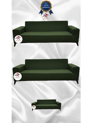 Mikro Lastikli Kaymaz Elastik Koruyucu Giydirme Koltuk Örtüsü - Haki Yeşili - 3+3+2 (3 Parça Set)