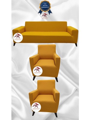 Mikro Lastikli Kaymaz Elastik Koruyucu Giydirme Koltuk Örtüsü - Hardal - 3+1+1 (3 Parça Set)