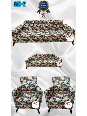 Baskı Desenli Elastik Esnek Kadife Koruyucu Giydirme Koltuk Örtüsü - Bk-07 - 3+2+1+1 (4 Parça Set)