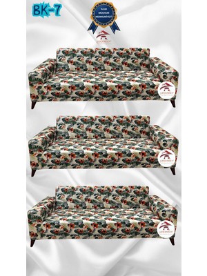 Baskı Desenli Elastik Esnek Kadife Koruyucu Giydirme Koltuk Örtüsü - Bk-07 - 3+3+3 (3 Parça Set)