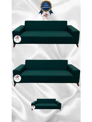 Mikro Lastikli Kaymaz Elastik Koruyucu Giydirme Koltuk Örtüsü - Zümrüt Yeşili - 3+3+2 (3 Parça Set)