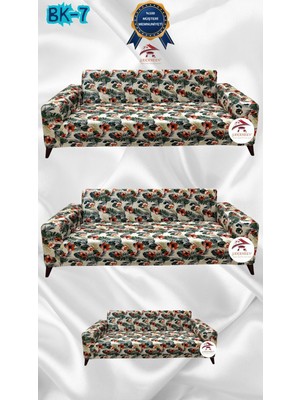 Baskı Desenli Elastik Esnek Kadife Koruyucu Giydirme Koltuk Örtüsü - Bk-07 - 3+3+2 (3 Parça Set)