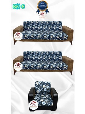 Baskı Desenli Elastik Esnek Kadife Koruyucu Kolsuz Koltuk Örtüsü - Bk-08 - 3+3+1 (3 Parça Set)