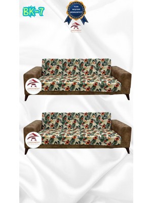 Baskı Desenli Elastik Esnek Kadife Koruyucu Kolsuz Koltuk Örtüsü - Bk-07 - 3+3 (2 Parça Set)