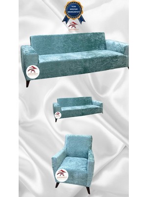 Parlak Kadife Geometrik Desenli Koruyucu Giydirme Koltuk Örtüsü - Mint - 3+2+1 (3 Parça Set)