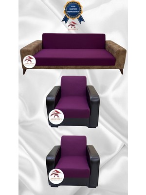 Mikro Lastikli Kaymaz Elastik Koruyucu Kolsuz Koltuk Örtüsü - Fuşya - 3+1+1 (3 Parça Set)