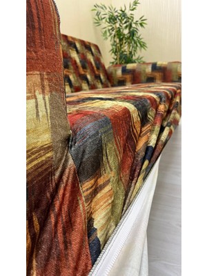 Baskı Desenli Elastik Esnek Kadife Koruyucu Kolsuz Koltuk Örtüsü - Bk-03 - 3+3+3 (3 Parça Set)