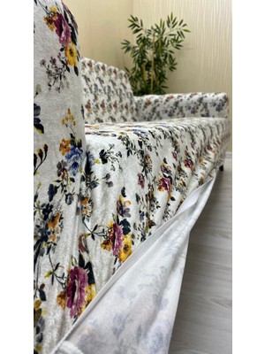 Baskı Desenli Elastik Esnek Kadife Koruyucu Giydirme Koltuk Örtüsü - Bk-11 - 3+1+1 (3 Parça Set)