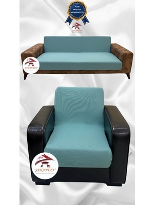 Mikro Lastikli Kaymaz Elastik Koruyucu Kolsuz Koltuk Örtüsü - Mint - 3+1 (2 Parça Set)