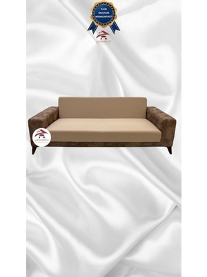 Mikro Lastikli Kaymaz Elastik Koruyucu Kolsuz Koltuk Örtüsü - Sütlü Kahve - 3'lü Set (1 Parça)