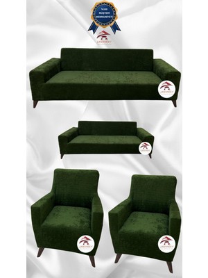 Baby Face Lastikli Koruyucu Giydirme Koltuk Örtüsü - Haki Yeşili - 3+2+1+1 (4 Parça Set)