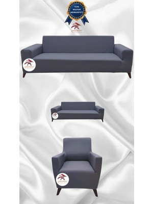 Mikro Lastikli Kaymaz Elastik Koruyucu Giydirme Koltuk Örtüsü - Koyu Gri - 3+2+1 (3 Parça Set)