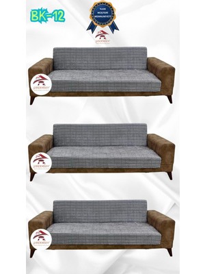 Baskı Desenli Elastik Esnek Kadife Koruyucu Kolsuz Koltuk Örtüsü - Bk-12 - 3+3+3 (3 Parça Set)