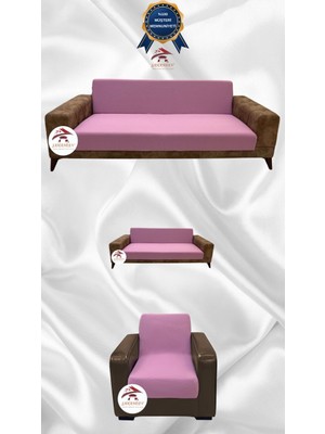 Mikro Lastikli Kaymaz Elastik Koruyucu Kolsuz Koltuk Örtüsü - Pudra - 3+2+1 (3 Parça Set)