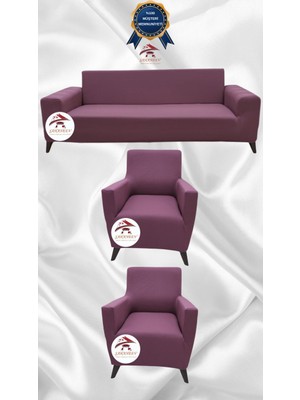 Mikro Lastikli Kaymaz Elastik Koruyucu Giydirme Koltuk Örtüsü - Gülkurusu - 3+1+1 (3 Parça Set)