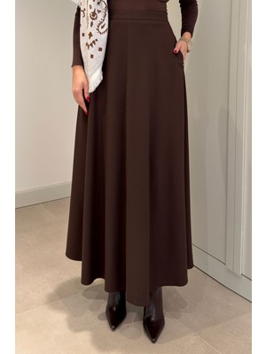 Magarde Midi Kloş Etek- Kahverengi