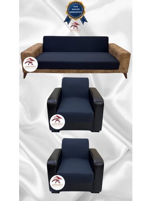 Mikro Lastikli Kaymaz Elastik Koruyucu Kolsuz Koltuk Örtüsü - Antrasit - 3+1+1 (3 Parça Set)