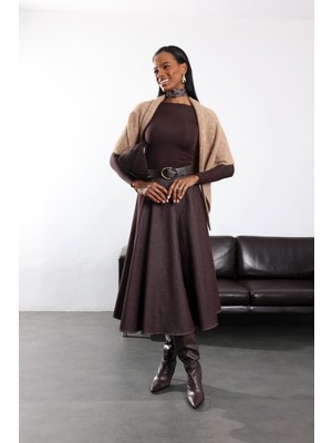 5in1Canpolat Mürdüm Parçalı Kontrast Dikişli Etek 1278