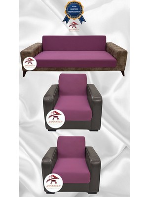 Mikro Lastikli Kaymaz Elastik Koruyucu Kolsuz Koltuk Örtüsü - Gülkurusu - 3+1+1 (3 Parça Set)