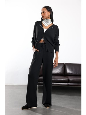 5in1Canpolat Siyah Kapüşonlu Triko Takım