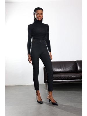 5in1Canpolat Siyah Fermuar Detaylı Cigarette Pantolon 2086