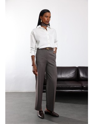 5in1Canpolat Kahverengi Balıksırtı Düz Kesim Kumaş Pantolon 9949